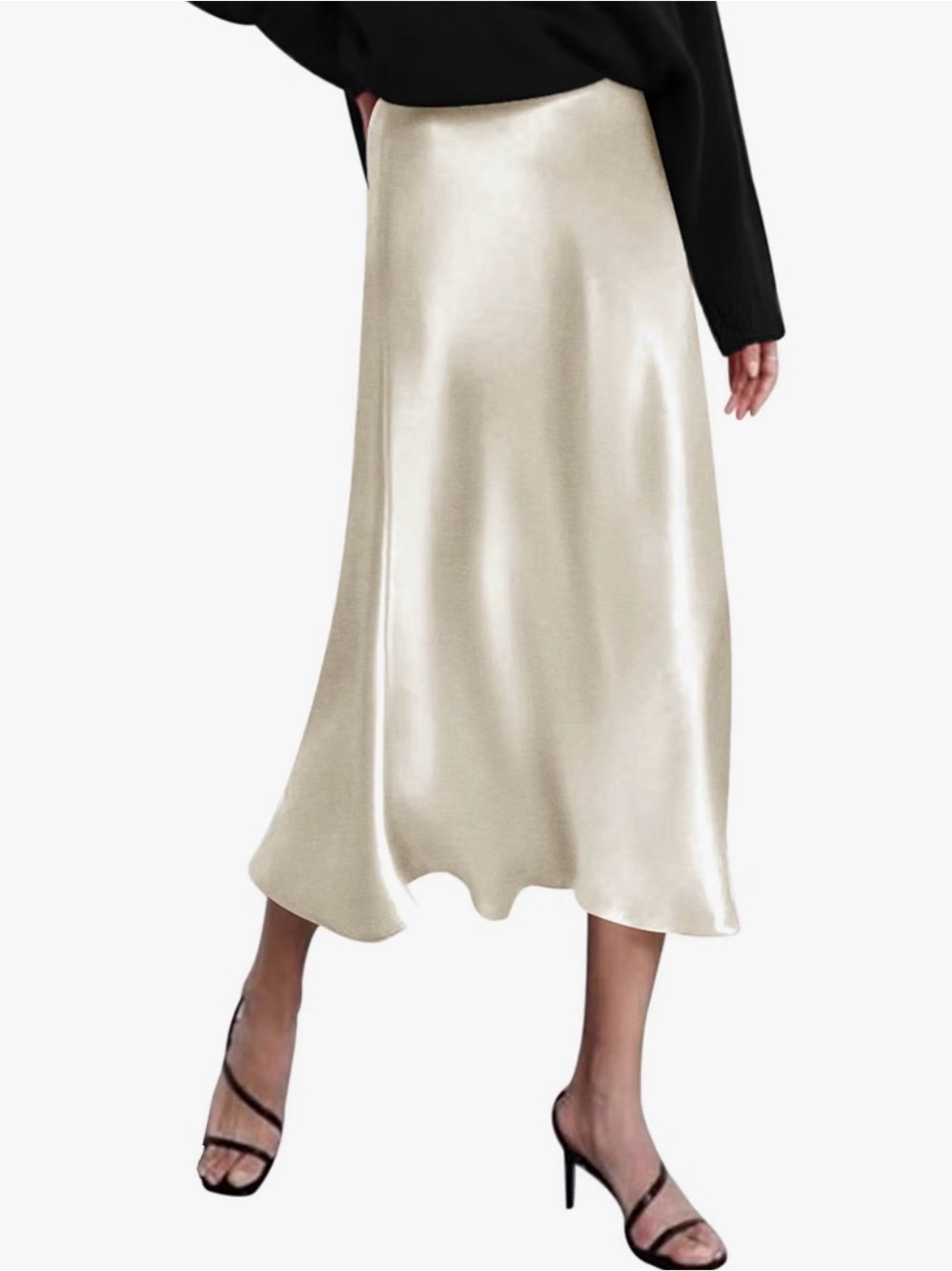 Amazon Cream Satin Midi Skirt